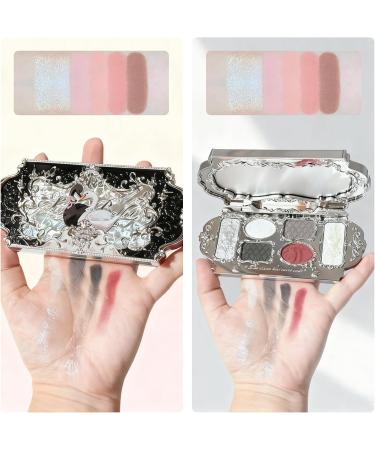 KINDLUME Eyeshadow palette 6 colors series Swan ballet with swan relief in cold red blue gray 4 matte and 2 glossy creamy texture super pigmented for eye makeup - Buy Online on GoSupps.com