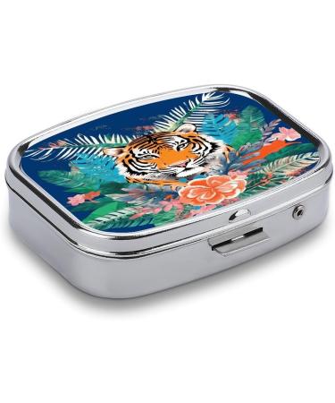 Buy Tropical Tiger Print Pill Box | 2 Compartment Decorative Metal Pill Organizer - Portable for Pocket & Purse | International Shipping Available - Buy Online on GoSupps.com
