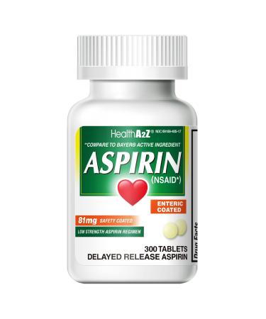HealthA2Z Aspirin 81mg (300 Tablets), Low Strength, Enteric Coated