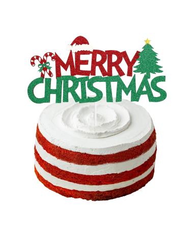 ALLY-MAGIC Christmas Cake Topper Merry Christmas Cake Toppers Red & Green Glitter Xmas Cake Decorations for Christmas Party New Year Supply Decoration Y9SDKLCP