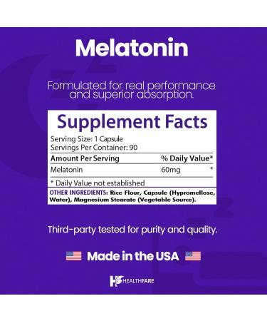 Healthfare Melatonin 60mg | 90 Veg Capsules | High-Strength Formula | Vegetarian Non-GMO Gluten-Free | Made in The USA 1 - Buy Online on GoSupps.com