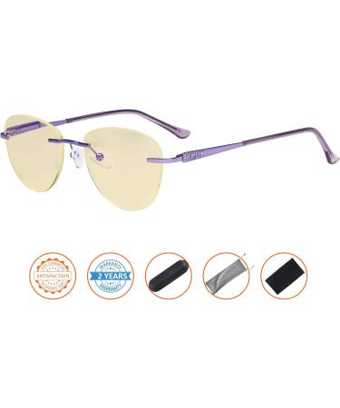CessBlu Ladies Cat-Eye Blue Light Blocking Glasses | Anti Glare UV Rimless Eyewear for Women | 1.5x Reading Screen Glasses - Purple - Buy Online on GoSupps.com