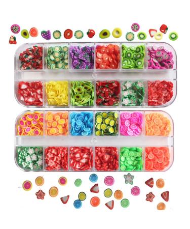 2 Boxes 3D Fruit Lemon Strawberry Mixed Tiny Slice Sticker Polymer Clay Fruit Slices DIY Nail Design Nail Art Decoration Nails Accessories Deco Slime Craft Supply for Decorations Fruit-A and C