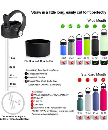 KMN Flex Straw Lid for Hydro Flask Wide Mouth - Black, Silicone Boot - Replacement Lid for Hydroflask 12-64 oz - Water Bottle Accessories - Buy Online on GoSupps.com