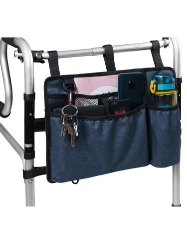 Caroo Walker Bag Basket with Cup Holder Suit for Adult Folding Walkers Rollator Organizer Carry Storage Pouch Water-Resistant Armrest Accessories for Seniors, Elderly, Handicap, Blue