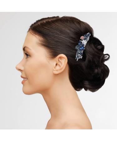 HOYOEY 2 Pieces Vintage Leafy Barrette Large Hair Clip Retro French Silver Crystal Barrette Rhinestone Flower Hair Clips Hair Accessary - Buy Online on GoSupps.com