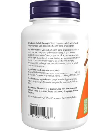 Now Foods Betaine HCL 648mg with protease 120vcap - Buy Online on GoSupps.com