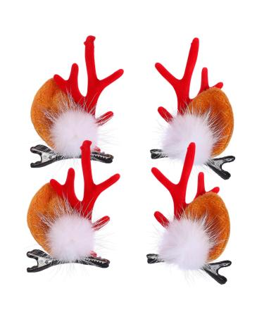 minkissy 2 Pairs Christmas Hair Clips Antler Hair Accessories Deer Ears Hair Clips Deer Antler Hairpins Hair Barrettes for Girls Elk Antler Christmas Hairpin Flannel Cosmetic Clip