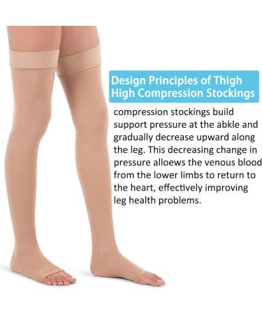20-30 mmhg Compression Stockings Thigh High - Beige Large (1 Pair) | Open Toe Support Hose for Varicose Veins | Non-Slide Silicone Band - Buy Online on GoSupps.com