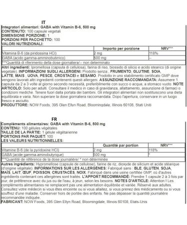 Now Foods GABA 500mg 100 Vegan Capsules Vitamin B6 - Buy Online on GoSupps.com