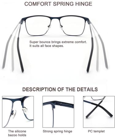 Buy MODFANS 3 Pack Reading Glasses for Men - Blue Light Filter Metal Frame Rectangle Style Stainless Steel - Black Grey Blue +3.00 - Buy Online on GoSupps.com