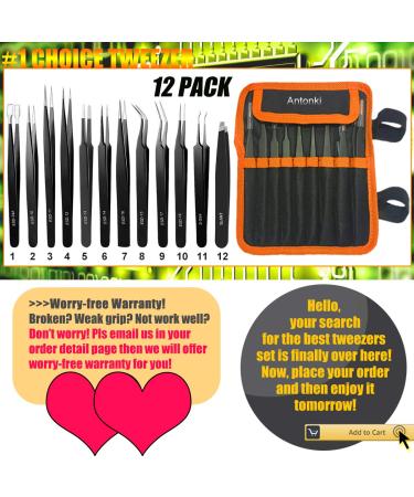 12 Pack Precision Tweezers Set â€“ Craft, Soldering, Jewelry, Eyelash & Eyebrow Tweezers with Handy Case - Buy Online on GoSupps.com
