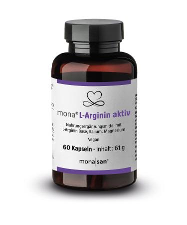 Monasan Mona L-arginine active 60 capsules L-arginine base from fermentation potassium magnesium for normal blood pressure muscle function nervous system energy metabolism vegan
