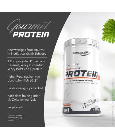 Best Body Nutrition Gourmet Premium Pro Protein Shake - 4 Components: Caseinate Whey Concentrate Isolate & Egg Protein | 500g Neutral Can - International Shipping Available - Buy Online on GoSupps.com