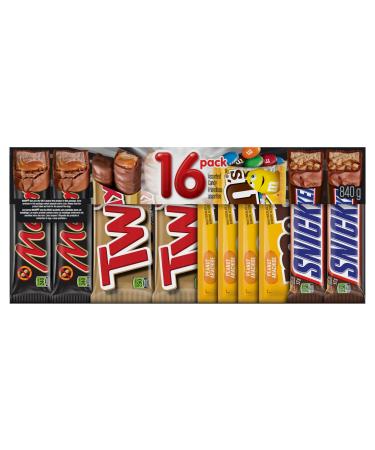 MARS TWIX M&M's Peanut Assorted Chocolate Candy Bars Variety Pack 16 Full Size Bars 840g