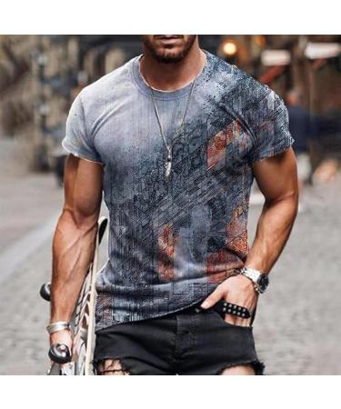 NOLDARES Men's Short Sleeve 3D Printed O Neck Tee Shirt - Quick Dry Summer Dressing T-Shirt - Gray - Large - Buy Online on GoSupps.com