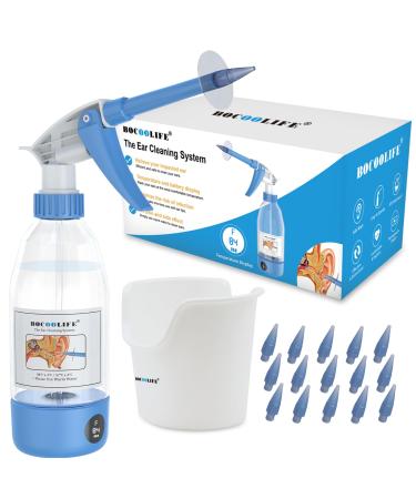 Ear Wax Removal Kit Upgraded - Safe Ear Irrigation Flushing System Temperature Display Ear Flush Cleaner Flusher Ear Cleaning Kit Comfortable Ear Wash Easy Rinse Build Up Ear Wax Water Resistant Blue Washer
