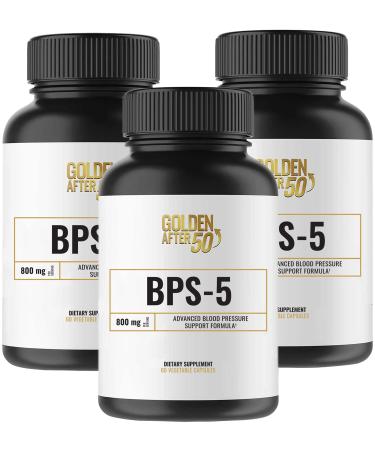Golden After 50 BPS-5 - Blood Pressure Support Supplement - 3 Bottles - Helps Support Blood Flow and Heart Health - 800mg Magnesium Supplement with Grapeseed Extract, Hawthorn Berry, GABA 60 Count (Pack of 3)