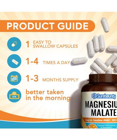 Surebounty Magnesium Malate - 410mg (45mg Elemental Magnesium) Morning MAG Regimen for Energy & Muscle - 90 Easy-to-Swallow Capsules - Buy Online on GoSupps.com