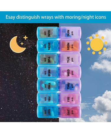 AM PM Pill Organizer Case | Weekly Vitamin Organizer Boxes | 2 Times a Day Large Pill Box (Blue Floral) - Perfect for Daily Medication Management - Buy Online on GoSupps.com