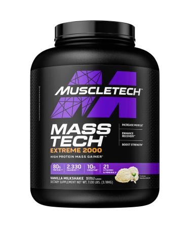 Mass Gainer Protein Powder | MuscleTech Mass-Tech Extreme 2000 | Whey Protein Muscle Builder for Men & Women | Protein + Creatine Monohydrate + Carbs | Max-Protein for Weight Gain | Vanilla, 7 lb Vanilla Milkshake 7 Pound