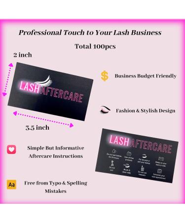 Lash Extension Aftercare Instructions Cards 100 Pack - Double Sided Pink & Black 3.5x2 (Pack of 100) - Buy Online on GoSupps.com