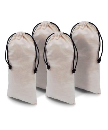 Shoe Dust Bags - 4 Pack Beige Duster Flannel Single Shoe Pouch with Drawstring Closure, Washable Breathable Cotton Fabric Cloth for Travel, Home, Luggage, Handbags, Storage, Accessories - 8x17 8x17 Inch (Pack of 4) Beige