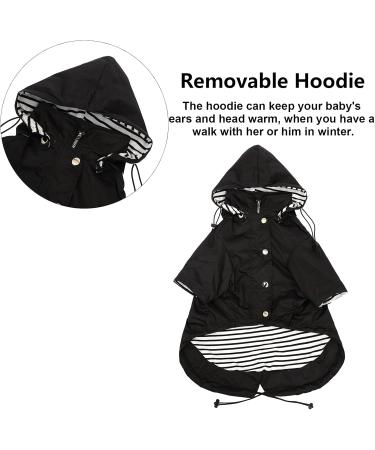 Minezi Waterproof Dog Coat - Zipper & Reflective Buttons Adjustable Strap Removable Hood XXL Black - Perfect for All Weather - Buy Online on GoSupps.com
