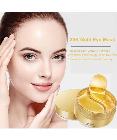 Houmai Gold Eye Mask - Anti-Aging 24k Gold Essence Eye Patch for Dark Circles Puffiness & Moisturizing Skin Care (2 Boxes) - All Skin Types - Buy Online on GoSupps.com
