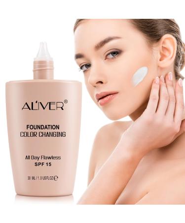 Uocasi Color Changing Foundation Flawless Warm Skin Tone Foundation SPF15 Full Coverage Poreless Liquid Makeup Base Long Lasting Waterproof Moisturizing with Cream with Natural Brightenin30ml