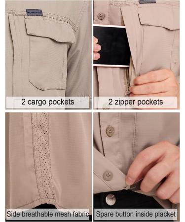 WORK IDEA Men's Sun Protection Hiking Shirt UPF 50+ UV Quick Dry Cooling Long Sleeve Fishing Shirt - Dark Beige | Size Medium - Buy Online on GoSupps.com