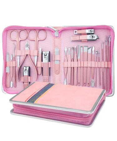 26 in 1 Manicure Set - Professional Manicure Kit Pedicure Kit, Stainless Steel Nail Clippers Set Nail Care Kit with Travel Case Pink