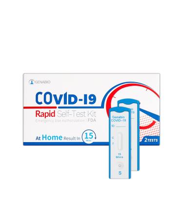 Genabio COVID-19 Rapid Self-Test Kit 2 Pack OTC at-Home Self Test 15 Minute Results Non-Invasive Short Nasal Swab HSA/FSA Reimbursement Eligible (1 Pack 2 Tests Total)
