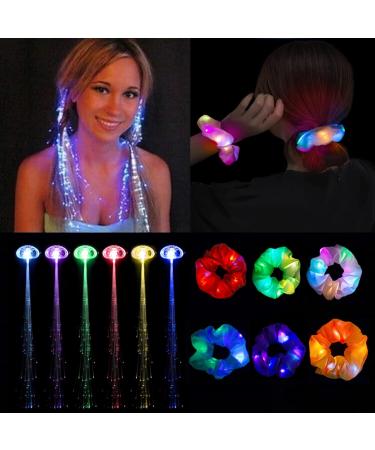 12 Pack LED Light Hair Accessories - Fluorescent Scrunchies, Fiber Optic Barrettes, Multicolor Glow in the Dark Party Favors - Buy Online on GoSupps.com