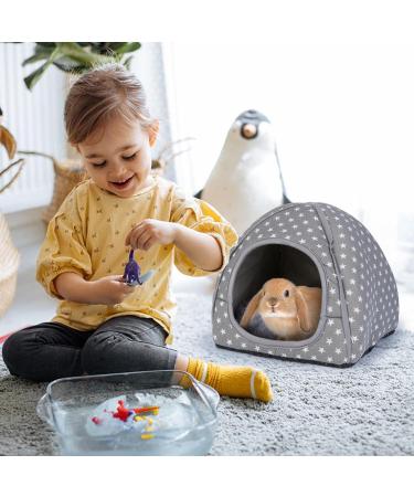 Hioph Guinea Pig Bed House Cozy Hamster Rabbit Bed with Removable Pad Warm Sleeping House Samll Animal Hideout for Guinea Pig Hamster Rabbit Hedgehog Chinchilla(Gray Star Pattern) - Buy Online on GoSupps.com