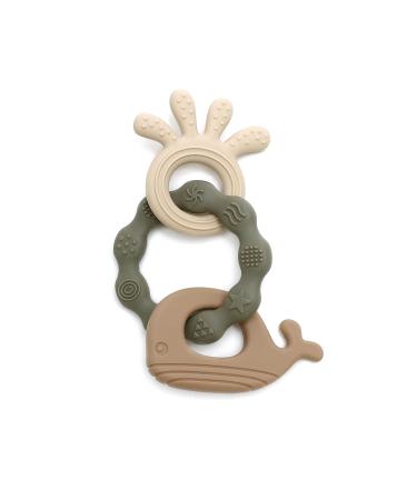 Airfish bite ring for babies bite ring toys made of silicone to calm wound gums baby toothing aid for 3-12 months toddlers BPA-free (wal brown)