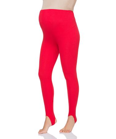 FUTURO FASHION Women's Maternity Fleece Lined Leggings Stirrup Comfortable Pregnancy Winter Cotton Leggings Over Bump Belly Support Stretchy Adjustable High Waisted Pants 8-22 UK 10 Red