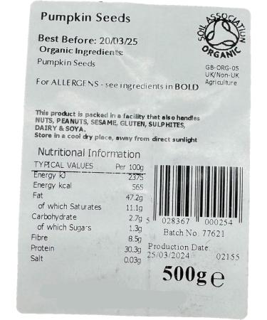 SuperfoodUK Organic Pumpkin Seeds - 500g Organic Pumpkin Seeds 500g - Buy Online on GoSupps.com
