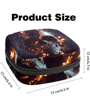 Dark Black Skull Luminous Flames Menstrual Storage Bag - Portable Zipper Pocket for Women & Teens - Buy Online on GoSupps.com