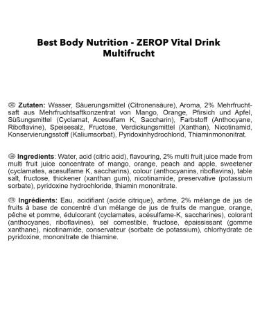 Best Body Nutrition Vital Drink Zerop - Sugar-Free Multi-Fruit Syrup Concentrate | 1L (Makes 80 Liters) | International Shipping Available - Buy Online on GoSupps.com