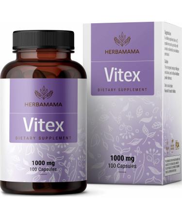 HERBAMAMA Vitex Supplement for Women - Organic Vitex Chasteberry Pills - Vegan Supplements 1000mg 100 Capsules