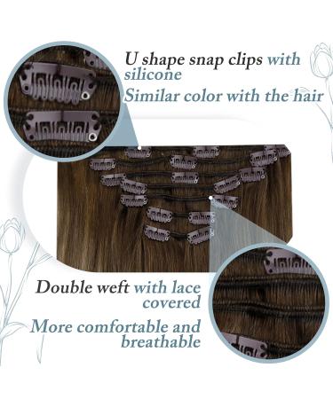 Runature Ombre Clip In Extensions - Real Hair Balayage Dark Brown & Caramel Blonde #4/27/4 - 50cm 120g 7PCs - Buy Online on GoSupps.com