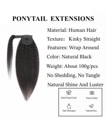 AIKAUR 14 Inch Kinky Straight Wrap Around Ponytail Human Hair Extensions - Natural Black Thick Long Hair Clip Ins with Magic Tape for Wavy Yaki Look - Buy Online on GoSupps.com