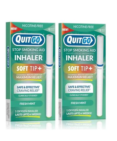 Smokeless Inhaler with Soft Tip Chewable Mouth Grip for Maximum Relief and How to Quit Smoking Guide, Help for Oral Fixation Support, Oxygen Inhaler to Stop Smoking (2 Pack, Fresh Mint)