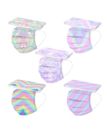 Goddess Accent 50 Pack Disposable Face_Mask Cute Floral Tie Dye Printed Protection for Adults Women