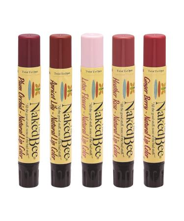 The Naked Bee Natural Lip Color -Lotus Flower  Heather Rose  Ginger Berry  Apricot Lily and Plum Orchid