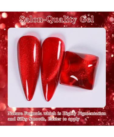 LYXSYXL Dark Ruby Red Cat Eye Gel Nail Polish Set 7ml - Magnetic UV Gel with Diamond Glitter - Includes Magnet Stick for Shiny Silver Effect - Buy Online on GoSupps.com