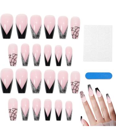 Long False Nails With Glue - Pink False Nail Sets | 24 Pieces Pressed Finger Nails For Women Medium Length With Nail Glue And Nail File Supplies from Generic Black - Buy Online on GoSupps.com