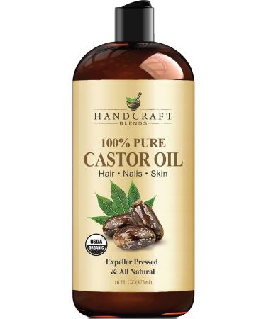 Handcraft Organic Castor Oil for Hair Growth, Eyelashes and Eyebrows - 100% Pure and Natural Carrier Oil, Hair Oil and Body Oil - Moisturizing Massage Oil for Aromatherapy - 16 fl. Oz 16 Fl Oz (Pack of 1) Castor
