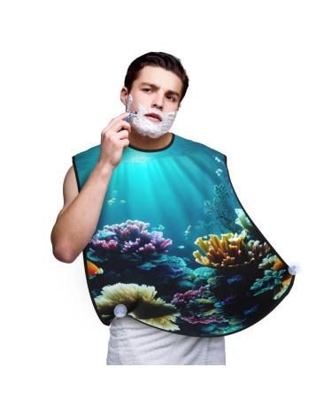 Underwater Scenery Print Beard Bib Apron For Men Beard Hair Catcher For Men Shaving Trimming Beard Cape Cloth
